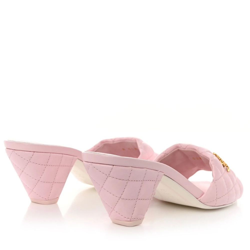 CHANEL CC Diamond Light Pink Quilted Mules Size 38 - Picture 10 of 16